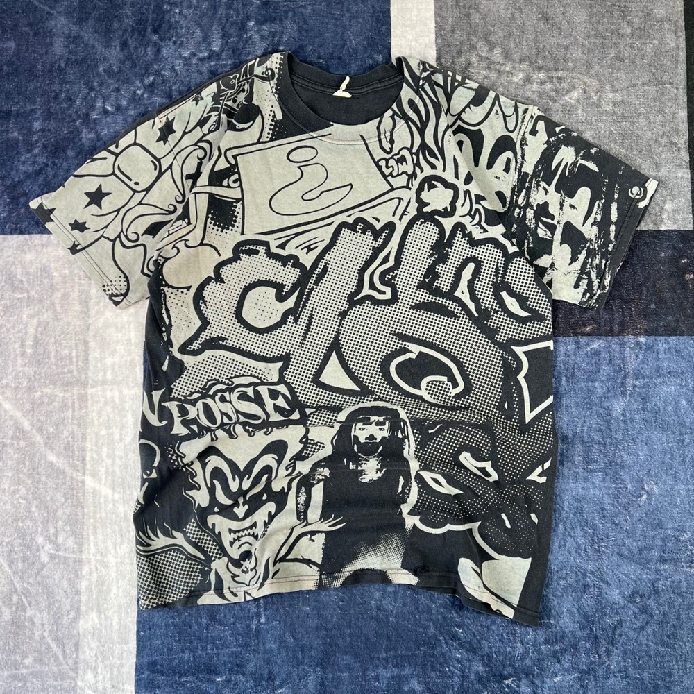Vintage Insane Clown Posse ICP All‎ Over Print Graphic T-Shirt Mens Large Black